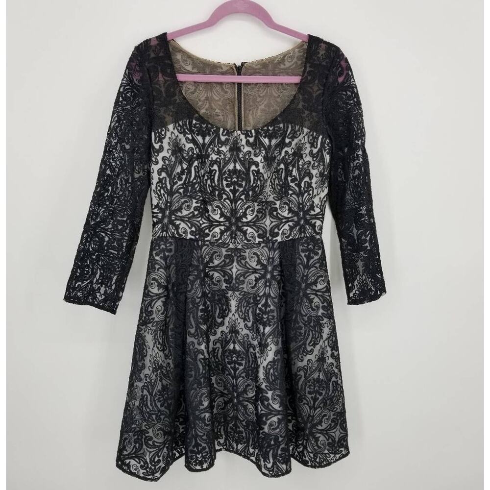 Sara Emanuel Fit & Flare Lace Dress 10 BHLDN Mini Cocktail Scoop Neck Black